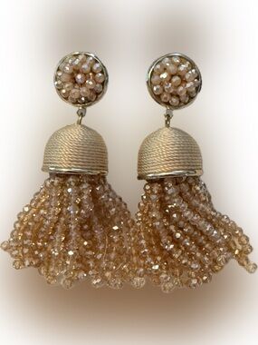 Ann Taylor Champagne Beaded Tassel Drop Earrings